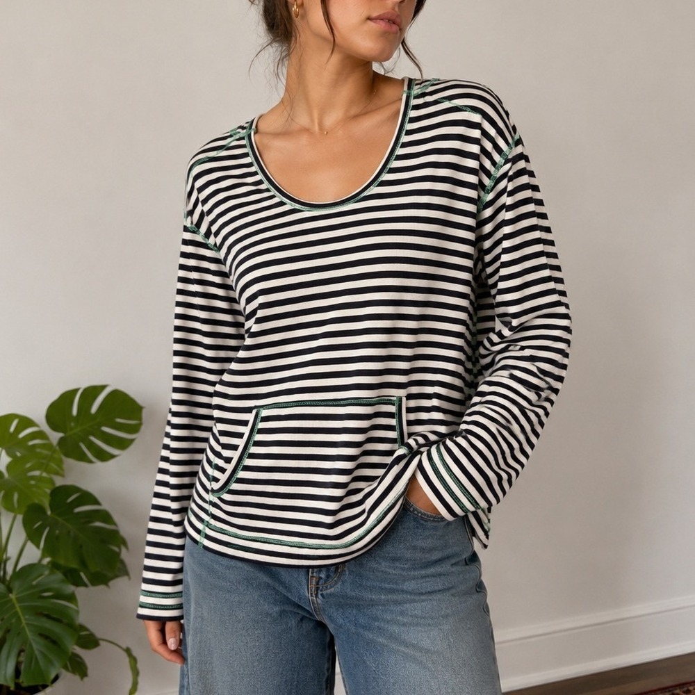 Eddie Bauer Pima Cotton Striped Top Medium Coastal Nautical Preppy Tee